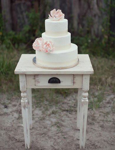 Ivory Wedding Cake with Pink Peonies