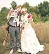 Couple with burlap love banner